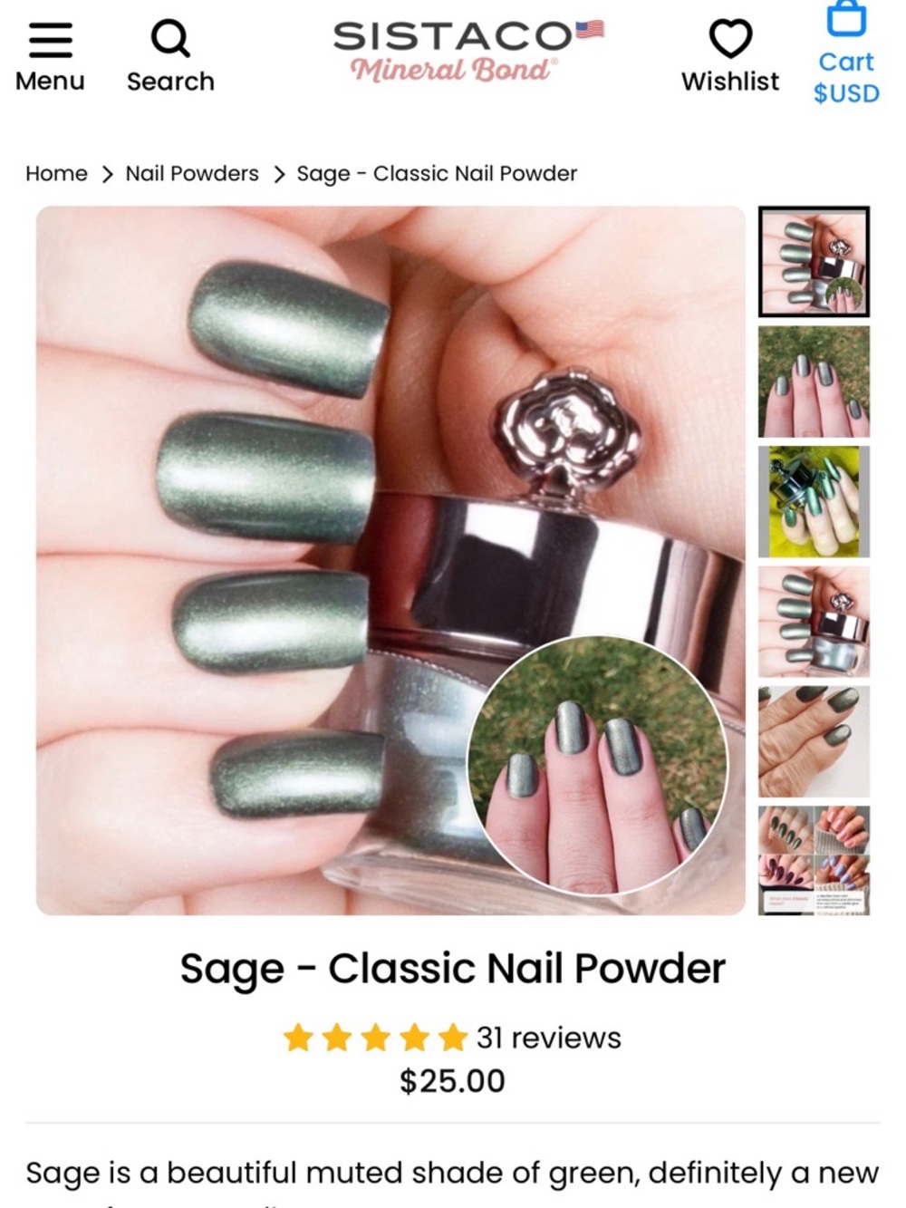 Sage Classic Nail Powder — Muted Green Shimmer